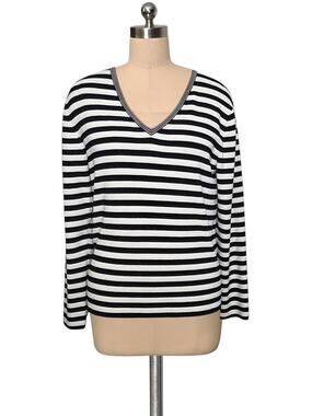 Vintage CHICO'S DESIGN  Black White Striped Long Sleeve Blouse 2